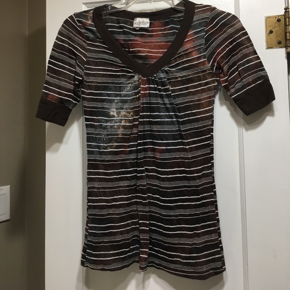 Daytrip 3/4 Length Sleeve Brown Multicolored Shirt Small
